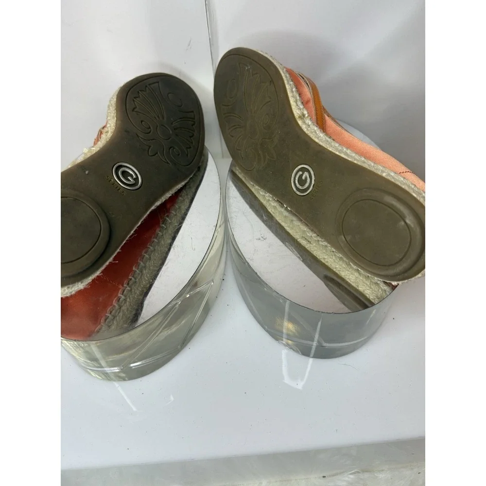 Cole‎ Haan Orange Espadrille Flats Knot Front Peep Toe Sz 8.5 Slip On Boho Shoes